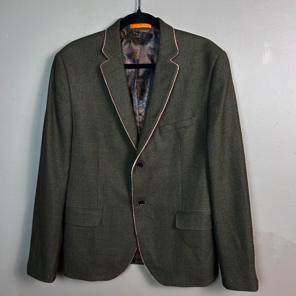 TALLIA Tweed Blazer Men's Size 40 S Modern-Fit Unstructured Wool Green Orange‎